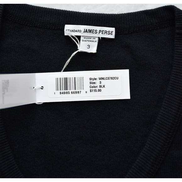 JAMES PERSE WOMEN NWT U-NECK RIBBED SHORT SLEEVE BLACK TEE. SIZE 3(L) - Picture 8 of 10